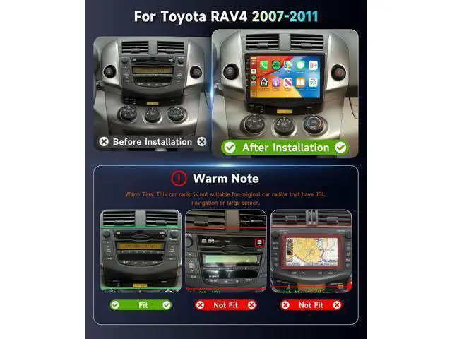 Alt view image 2 of 7 - Car Radio Stereo for Toyota RAV4 2007-2011 2+64G, 9" Touch Screen/Android 15/Wireless CarPlay/Android Auto/DSP EQ/GPS/WiFi/Bluetooth/FM/RDS/SWC/HD Backup Camera