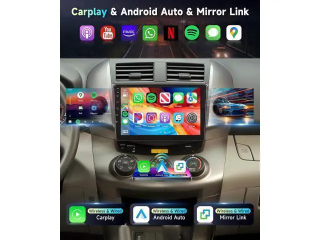 Alt view image 3 of 7 - Car Radio Stereo for Toyota RAV4 2007-2011 2+64G, 9" Touch Screen/Android 15/Wireless CarPlay/Android Auto/DSP EQ/GPS/WiFi/Bluetooth/FM/RDS/SWC/HD Backup Camera