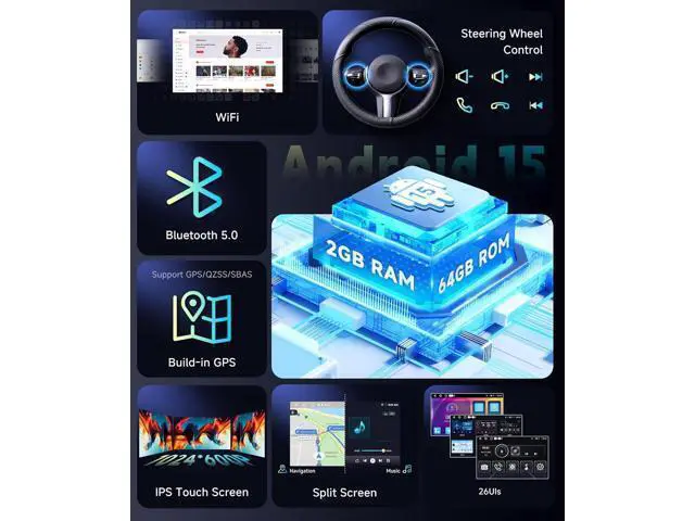 Alt view image 4 of 7 - Car Radio Stereo for Toyota RAV4 2007-2011 2+64G, 9" Touch Screen/Android 15/Wireless CarPlay/Android Auto/DSP EQ/GPS/WiFi/Bluetooth/FM/RDS/SWC/HD Backup Camera