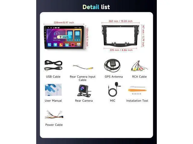 Alt view image 7 of 7 - Car Radio Stereo for Toyota RAV4 2007-2011 2+64G, 9" Touch Screen/Android 15/Wireless CarPlay/Android Auto/DSP EQ/GPS/WiFi/Bluetooth/FM/RDS/SWC/HD Backup Camera