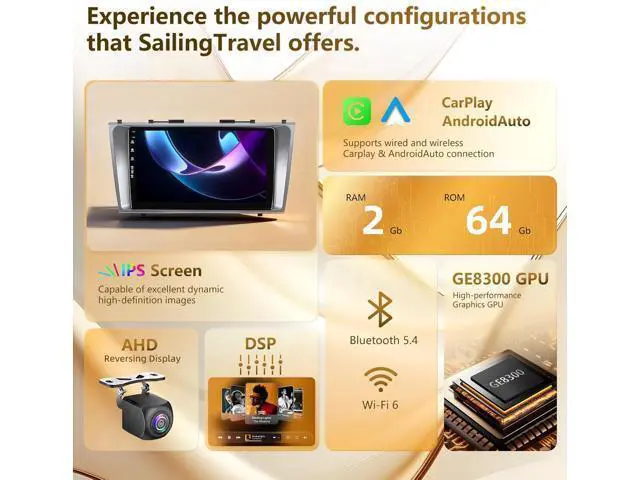 Alt view image 3 of 6 - 5G WiFi(6) Car Radio for Toyota Camry 2006-2011, Android13/Wireless CarPlay/Android Auto/Touch Screen/GPS Navigation/Bluetooth/FM/HD Backup Camera (2Ram+64Rom)