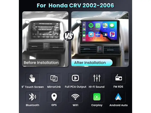 Alt view image 2 of 7 - Hi-Fi 16EQ Radio for Honda CRV 2002-2006 Car Stereo with Wireless Carplay Android Auto,PODOFO 9inch 1080P IPS Touch Screen Bluetooth GPS WiFi AUX-in FM/RDS AHD Backup Camera
