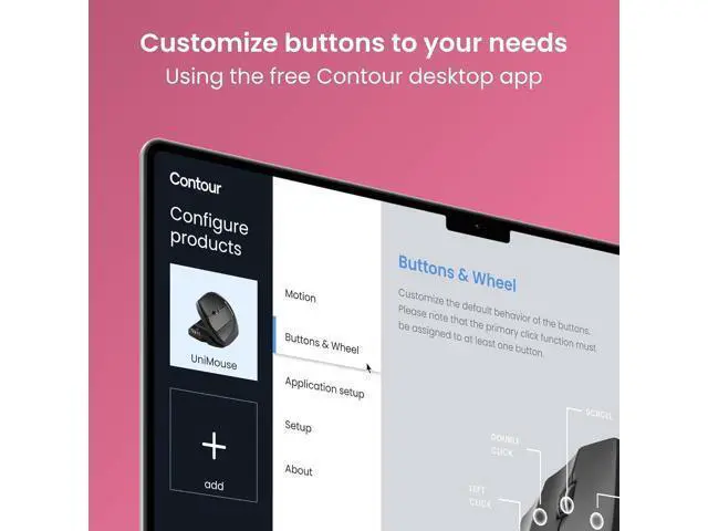 Alt view image 5 of 7 - Contour Unimouse Ergonomic Vertical Mouse Adjustable 35°-70° Tilt Angle, 6 Programmable Buttons for Productivity, Customizable Thumb Rest for Wrist Pain Relief | Plug & Play Mac/PC - Wireless - Left
