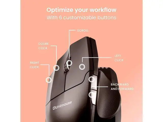 Alt view image 4 of 7 - Contour Unimouse Ergonomic Vertical Mouse Adjustable 35°-70° Tilt Angle, 6 Programmable Buttons for Productivity, Customizable Thumb Rest for Wrist Pain Relief | Plug & Play Mac/PC - Wireless - Left