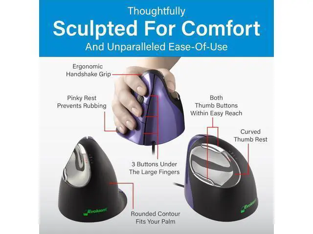Alt view image 4 of 7 - Evoluent Inventor of The Vertical Mouse VM4S Ergonomic Vertical Mouse Right Hand Small Wired USB, Sculpted for Comfort, Reduces Wrist Strain, 4 Speeds, 6 Customizable Buttons in Windows