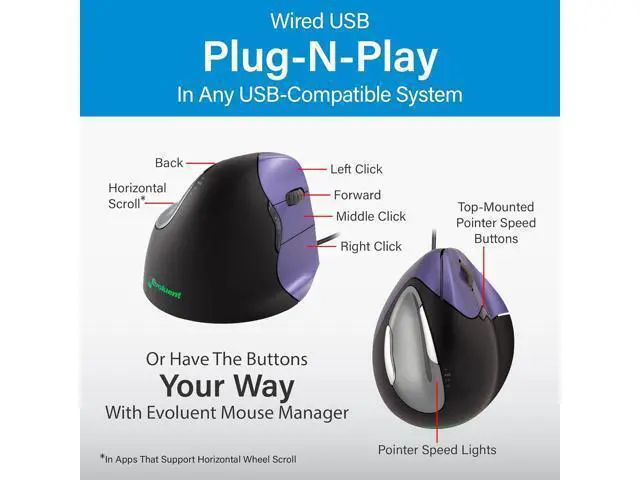 Alt view image 5 of 7 - Evoluent Inventor of The Vertical Mouse VM4S Ergonomic Vertical Mouse Right Hand Small Wired USB, Sculpted for Comfort, Reduces Wrist Strain, 4 Speeds, 6 Customizable Buttons in Windows