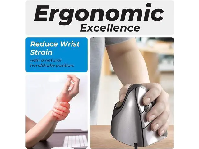 Alt view image 2 of 7 - Evoluent Inventor of The Vertical Mouse VM4L Ergonomic Vertical Mouse Left Hand Wired USB, Sculpted for Comfort, Reduces Wrist Strain, 4 Speeds, 6 Customizable Buttons in Windows