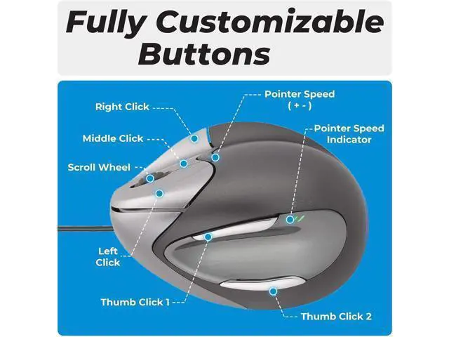 Alt view image 6 of 7 - Evoluent Inventor of The Vertical Mouse VM4L Ergonomic Vertical Mouse Left Hand Wired USB, Sculpted for Comfort, Reduces Wrist Strain, 4 Speeds, 6 Customizable Buttons in Windows