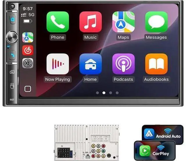 Main image of Double Din Car Stereo with 7" Touchscreen, Wireless Apple Carplay & Android Auto, Bluetooth, Backup Camera, 240W, SWC, Subwoofer, FM/AM Car Audio Receiver