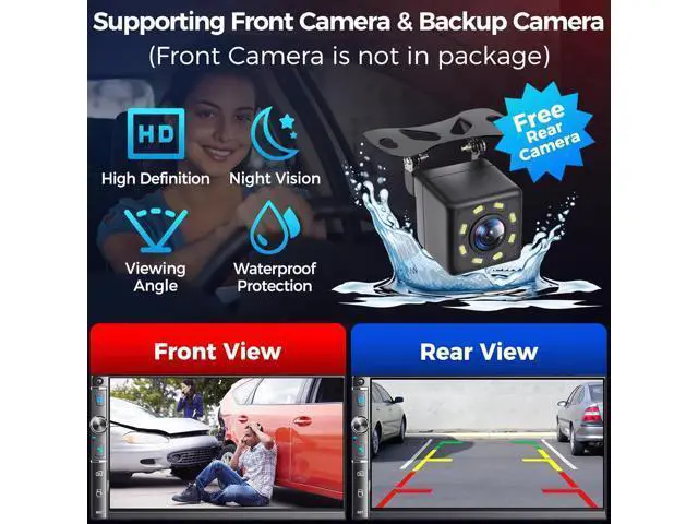 Alt view image 6 of 7 - Double Din Car Stereo with 7" Touchscreen, Wireless Apple Carplay & Android Auto, Bluetooth, Backup Camera, 240W, SWC, Subwoofer, FM/AM Car Audio Receiver