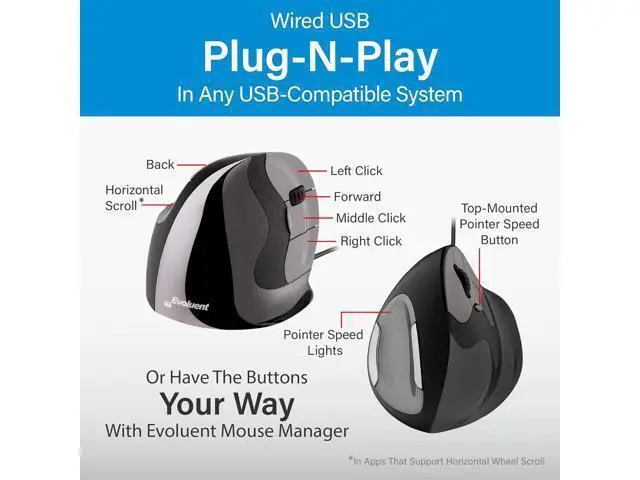 Alt view image 6 of 7 - Evoluent Inventor of The Vertical Mouse VMDM Ergonomic Vertical Mouse Right Hand Medium Wired USB, Sculpted for Comfort, Reduces Wrist Strain, 4 Speeds, 6 Customizable Buttons in Windows