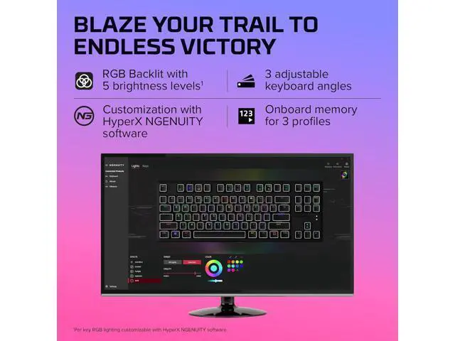 Alt view image 5 of 7 - HyperX Alloy Origins Core - Tenkeyless Mechanical Gaming Keyboard, Software Controlled Light & Macro Customization, Compact Form Factor, RGB LED Backlit, Linear HyperX Red Switch,Black