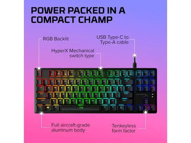 Alt view image 7 of 7 - HyperX Alloy Origins Core - Tenkeyless Mechanical Gaming Keyboard, Software Controlled Light & Macro Customization, Compact Form Factor, RGB LED Backlit, Linear HyperX Red Switch,Black