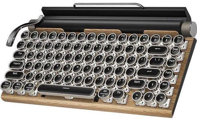Main image of Retro Typewriter Wireless Mechanical Gaming Keyboard, Bluetooth 5.0 Office Computer Vintage Keyboards 83-Key Blue Switches Punk Round Keycap, LED Backlight, Compatible with PC/Laptop/Pad/Phone, Wood