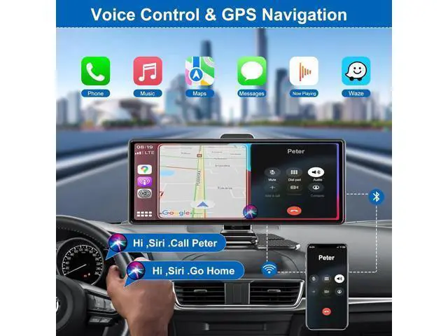 Alt view image 5 of 7 - Carplay Screen for Car,10.26" HD IPS Wireless Portable car Stereo for Apple Carplay&Android Auto,Car Audio Receivers with 4K Dash Cam/1080P Rear Camera,GPS Navigation,Mirror Link,FM,Voice Control