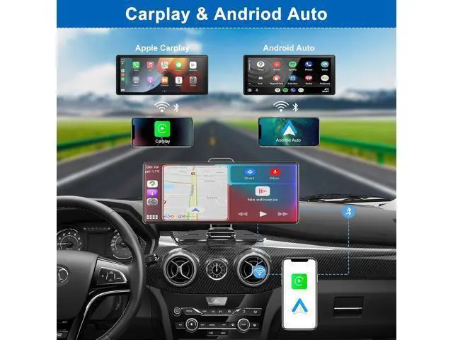 Alt view image 3 of 7 - Carplay Screen for Car,10.26" HD IPS Wireless Portable car Stereo for Apple Carplay&Android Auto,Car Audio Receivers with 4K Dash Cam/1080P Rear Camera,GPS Navigation,Mirror Link,FM,Voice Control
