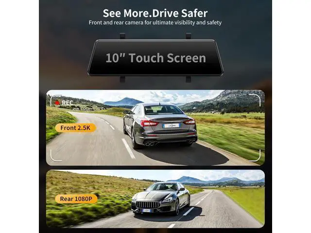 Alt view image 3 of 7 - JOMISE C810 CarPlay Mirror Dash Cam Front and Rear - 2.5K Rear View Mirror Camera, HDR Night Vision, FM/Wireless Audio, DIY 10-Min Install, Extreme Temp Resistant for Snowbelt & Vintage Cars