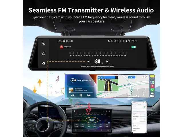 Alt view image 6 of 7 - JOMISE C810 CarPlay Mirror Dash Cam Front and Rear - 2.5K Rear View Mirror Camera, HDR Night Vision, FM/Wireless Audio, DIY 10-Min Install, Extreme Temp Resistant for Snowbelt & Vintage Cars