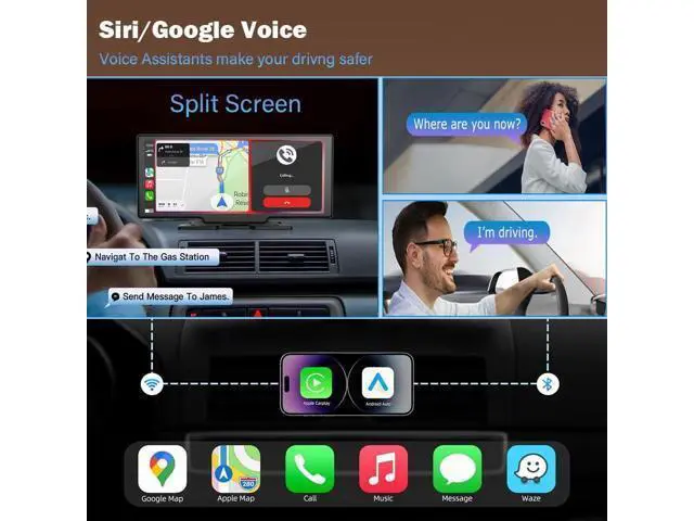 Alt view image 4 of 7 - Wireless Carplay Screen for Car 10.26" 4K 360 Rotation Dash Cam Carplay&Android Auto Car Stereo 1080p Backup Camera GPS Navigation/Mirror Link/Voice Control/Siri/FM Satellite Radio Receiver