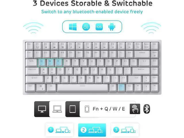 Alt view image 3 of 7 - RK ROYAL KLUDGE RK84 Wireless Blue Backlit 75% Triple Mode BT5.0/2.4G/USB-C Hot Swappable Mechanical Keyboard, 84 Keys Tenkeyless Mechanical Keyboard w/Programmable Software, Blue Switch