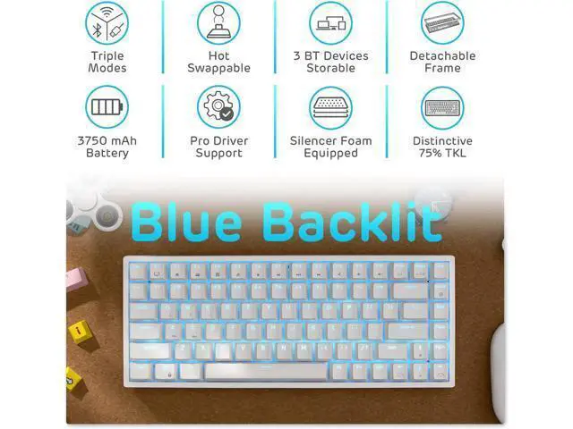 Alt view image 7 of 7 - RK ROYAL KLUDGE RK84 Wireless Blue Backlit 75% Triple Mode BT5.0/2.4G/USB-C Hot Swappable Mechanical Keyboard, 84 Keys Tenkeyless Mechanical Keyboard w/Programmable Software, Blue Switch