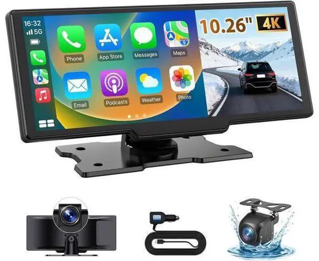 Main image of 10.26" Wireless CarPlay Screen for Car: 4K Dash Cam & 1080P Backup Camera, Portable Touchscreen Car Stereo for Apple Carplay & Android Auto, GPS Navigation, Mirror Link, BT, FM, Voice Control