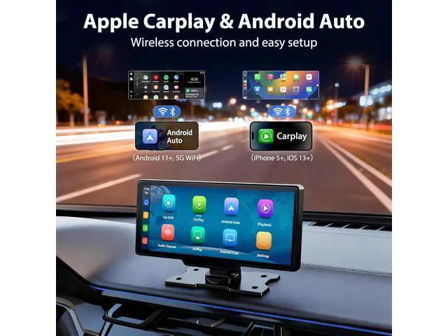 Alt view image 2 of 7 - 10.26" Wireless CarPlay Screen for Car: 4K Dash Cam & 1080P Backup Camera, Portable Touchscreen Car Stereo for Apple Carplay & Android Auto, GPS Navigation, Mirror Link, BT, FM, Voice Control