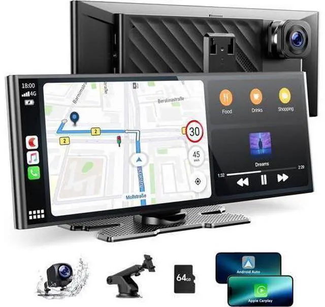 Main image of Volam 9.26'' Carplay Screen for Car with 4K Dash Cam, Compatible with Apple Carplay & Android Auto, Carplay with 1080p Backup Camera, Mirror Link, Loop Recording, GPS Navigation