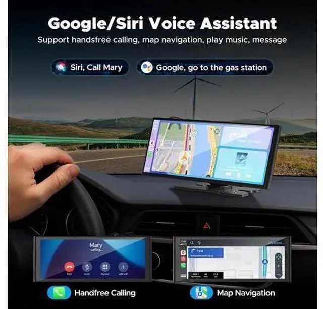 Alt view image 3 of 7 - Volam 9.26'' Carplay Screen for Car with 4K Dash Cam, Compatible with Apple Carplay & Android Auto, Carplay with 1080p Backup Camera, Mirror Link, Loop Recording, GPS Navigation
