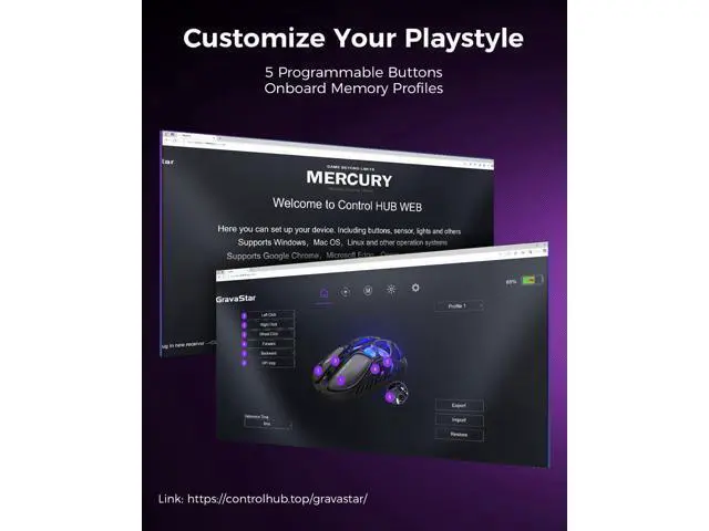 Alt view image 6 of 7 - GravaStar Mercury X Wireless Gaming Mouse 32,000 DPI PAW 3950 Sensor, 1000Hz Polling Rate, Only 49g, Magnesium Alloy Hollow Frame, RGB Lighting, 5 Programmable Buttons