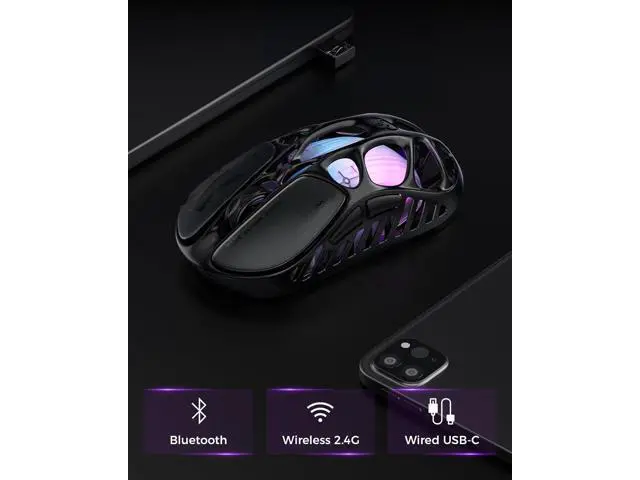 Alt view image 7 of 7 - GravaStar Mercury X Wireless Gaming Mouse 32,000 DPI PAW 3950 Sensor, 1000Hz Polling Rate, Only 49g, Magnesium Alloy Hollow Frame, RGB Lighting, 5 Programmable Buttons