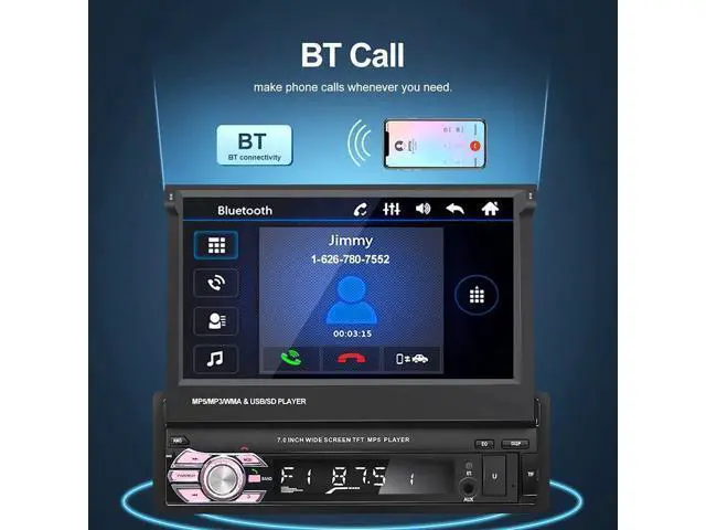 Alt view image 4 of 7 - Bluetooth Single Din Car Stereo 7 Inch Retractable Touchscreen Car Radio with Backup Camera Support Mirror Link