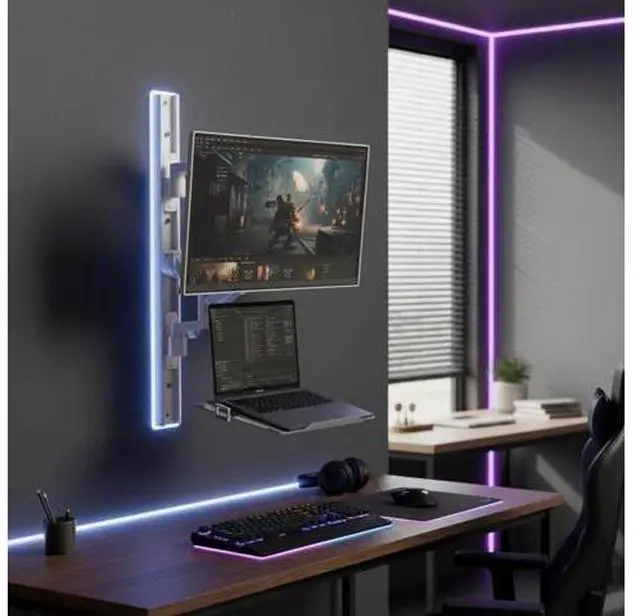 Main image of ZeboZap ZLTV8022 Wall Monitor Mount with Keyboard Tray | Fits 17 to 43 Inch | Single Monitor Wall Mount with Laptop Tray | Home Office, Bedside, Healthcare | White | 26.4 lbs
