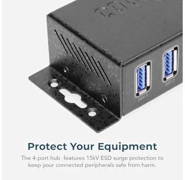 Alt view image 4 of 6 - Coolgear USB 3.2 Powered 4-Port Mini Hub, 5Gbps Fast Data Transfer with ESD & Surge Protection Durable and Mountable USB Hub