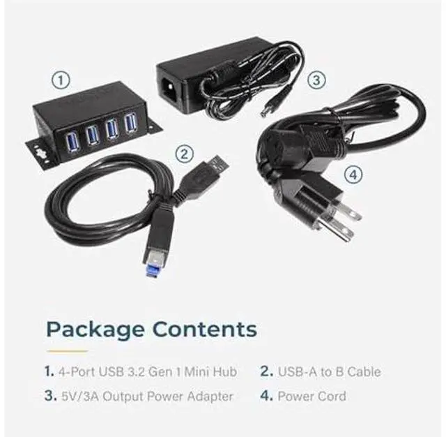 Alt view image 6 of 6 - Coolgear USB 3.2 Powered 4-Port Mini Hub, 5Gbps Fast Data Transfer with ESD & Surge Protection Durable and Mountable USB Hub