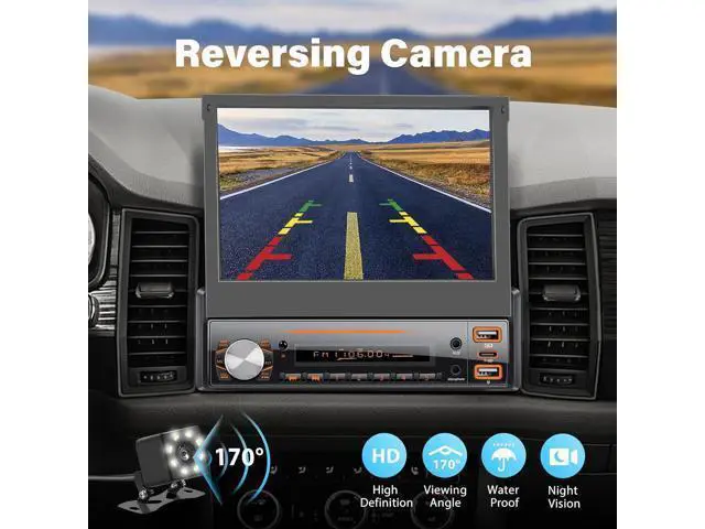 Alt view image 4 of 7 - Single Din Car Stereo with Carplay Android Auto,7 Inch Flip-Out Touchscreen Car Radio with Bluetooth,Mirror Link,Backup Camera,Support FM Outputs Type-C Charge USB AUX-in