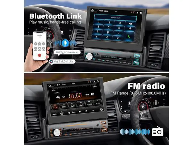Alt view image 5 of 7 - Single Din Car Stereo with Carplay Android Auto,7 Inch Flip-Out Touchscreen Car Radio with Bluetooth,Mirror Link,Backup Camera,Support FM Outputs Type-C Charge USB AUX-in