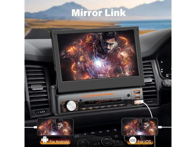 Alt view image 3 of 7 - Single Din Car Stereo with Carplay Android Auto,7 Inch Flip-Out Touchscreen Car Radio with Bluetooth,Mirror Link,Backup Camera,Support FM Outputs Type-C Charge USB AUX-in