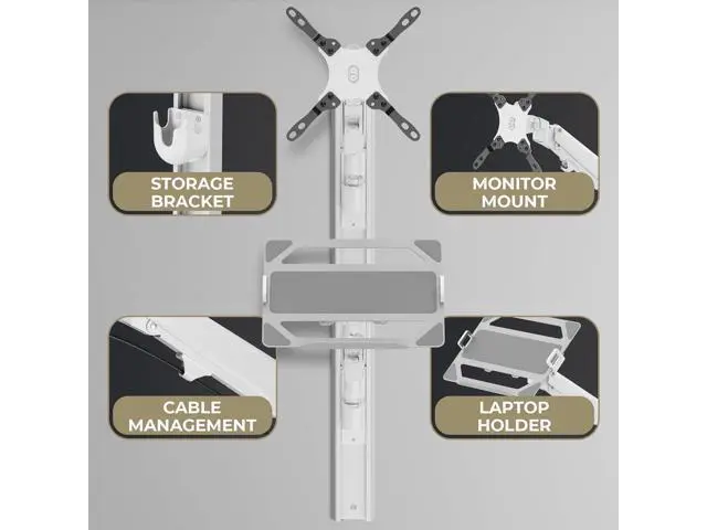 Alt view image 6 of 7 - ZeboZap ZLTV8022 Wall Monitor Mount with Keyboard Tray | Fits 17 to 43 Inch | Single Monitor Wall Mount with Laptop Tray | Home Office, Bedside, Healthcare | White | 26.4 lbs