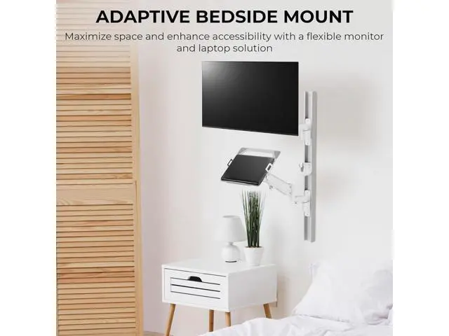 Alt view image 7 of 7 - ZeboZap ZLTV8022 Wall Monitor Mount with Keyboard Tray | Fits 17 to 43 Inch | Single Monitor Wall Mount with Laptop Tray | Home Office, Bedside, Healthcare | White | 26.4 lbs