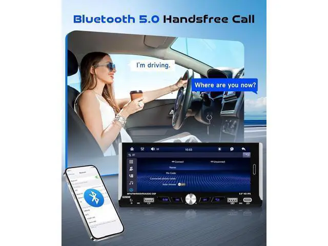 Alt view image 4 of 7 - 6.9-inch Single Din Car Stereo Wireless Carplay,1280X480P IPS Touch Screen Car Radio,5.0Bluetooth Audio,Night Vision Backup Camera,Mirror Link,EQ,GPS,Type-C/USB,SWC,7-Color Backlight,Mic,Android Auto