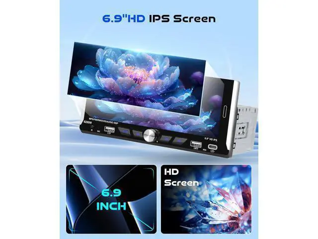 Alt view image 6 of 7 - 6.9-inch Single Din Car Stereo Wireless Carplay,1280X480P IPS Touch Screen Car Radio,5.0Bluetooth Audio,Night Vision Backup Camera,Mirror Link,EQ,GPS,Type-C/USB,SWC,7-Color Backlight,Mic,Android Auto