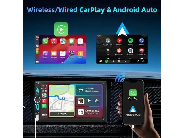 Alt view image 2 of 7 - 7" Wireless Double Din Car Stereo with Carplay, Android Auto, Bluetooth, Multimedia Car Audio Support Mirror Link, Backup Camera, FM/AM, HD Touchscreen, Aux Input Car Audio Receivers
