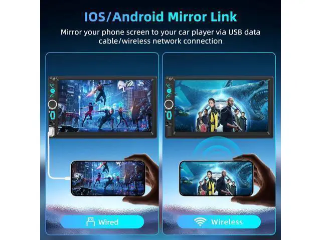 Alt view image 3 of 7 - 7" Wireless Double Din Car Stereo with Carplay, Android Auto, Bluetooth, Multimedia Car Audio Support Mirror Link, Backup Camera, FM/AM, HD Touchscreen, Aux Input Car Audio Receivers