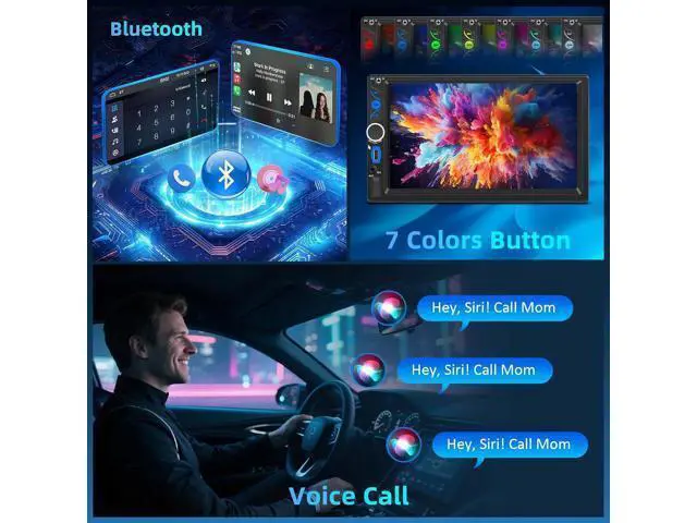 Alt view image 7 of 7 - 7" Wireless Double Din Car Stereo with Carplay, Android Auto, Bluetooth, Multimedia Car Audio Support Mirror Link, Backup Camera, FM/AM, HD Touchscreen, Aux Input Car Audio Receivers