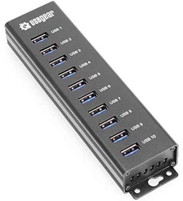 Main image of USBGear 10-Port USB 3.2 Gen 1 Mountable Charging and SuperSpeed Data Hub with 5V/4A Power Adapter and USB Type-A to Type-B Cable Up to 900mA per Port Charging Function Wall and Surface Mounting