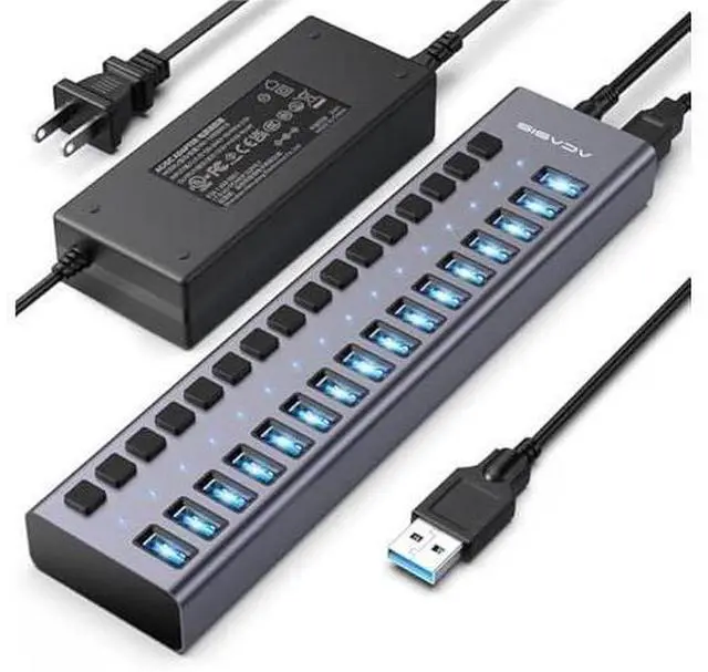 Main image of Powered USB 3.1 Hub, ACASIS 16 Ports USB 3.1 Hub with 10Gbps Data SpeedAluminum Housing, USB Hub Powered with 96W Power Adapter, USB Hub for PC/Laptop, Computer, Flash Drive, Printer, Camera
