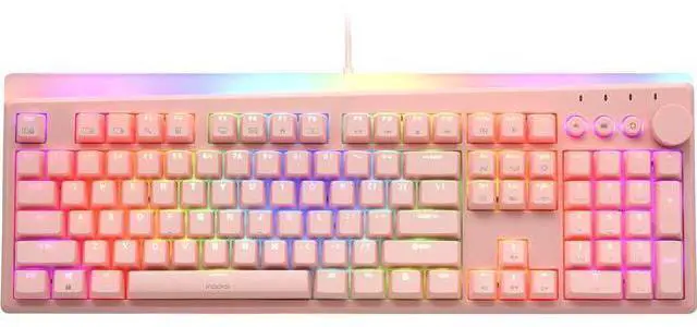 Main image of i-rocks K71M RGB Mechanical Gaming Keyboard with Media Control Knob, Switches (Brown), 107 Keys w/Full NKRO, PBT Keycaps, Multimedia Hotkeys, Detachable USB-C Cable and Onboard Storage, Pink