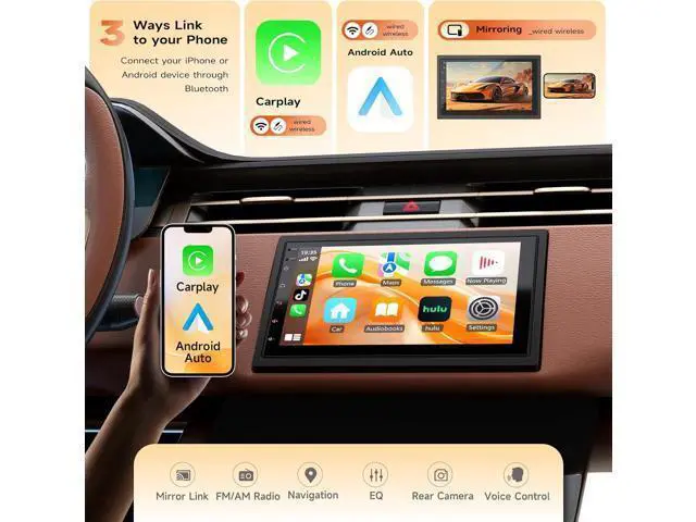 Alt view image 2 of 7 - Wireless Double Din Car Stereo with Bluetooth, Wireless CarPlay and Android Auto, Backup Camera, GPS Navigation, Free APK Download and Deletion, FM, Voice Control, Mirror Link (9"-4G+64G)