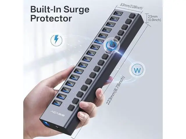 Alt view image 4 of 5 - Powered USB 3.1 Hub, ACASIS 16 Ports USB 3.1 Hub with 10Gbps Data SpeedAluminum Housing, USB Hub Powered with 96W Power Adapter, USB Hub for PC/Laptop, Computer, Flash Drive, Printer, Camera